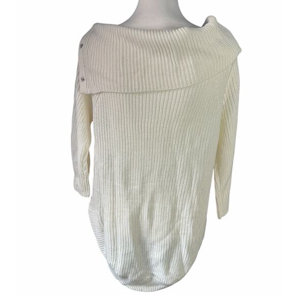 89th and Madison Cream Sweater Large Cowl Neck snaps - Picture 3 of 4